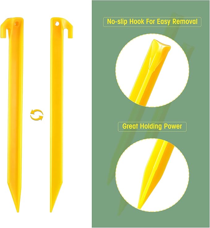 Sumind 24 Pcs Plastic Tent Stakes 12 Inch Heavy Duty Anchoring Tent Pegs Yellow Spike Hook for Rust-Proof Garden Lawn Camping Beach Canopy Outdoor Sand Pegs Accessories
