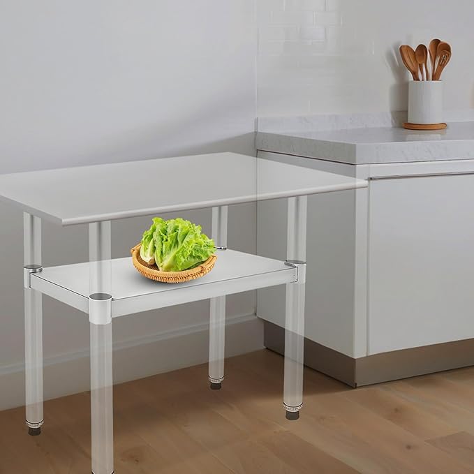 Eapmic Undershelf for Work Tables Adjustable Lower Shelf Stainless Steel Bottom Shelf Add for Commercial Prep Table Restaurant Kitchen Bakery Garage Workshop Use (21.65x9.84in)