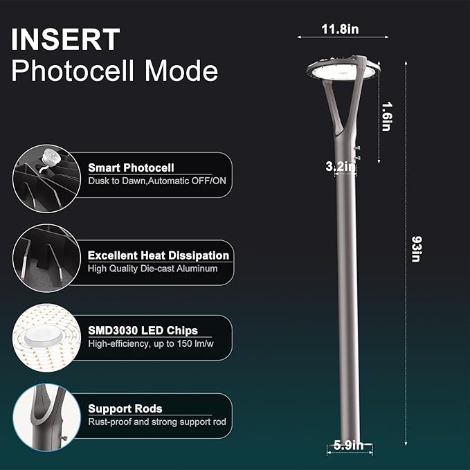 Lightdot 200W LED Post Light with Dusk to Dawn Photocell 30000LM 5000K Pole Lights Outdoor Waterproof 45-93In Height LED Circle Area Light for Parking Lot Garden Yard Street Lighting-4Pack