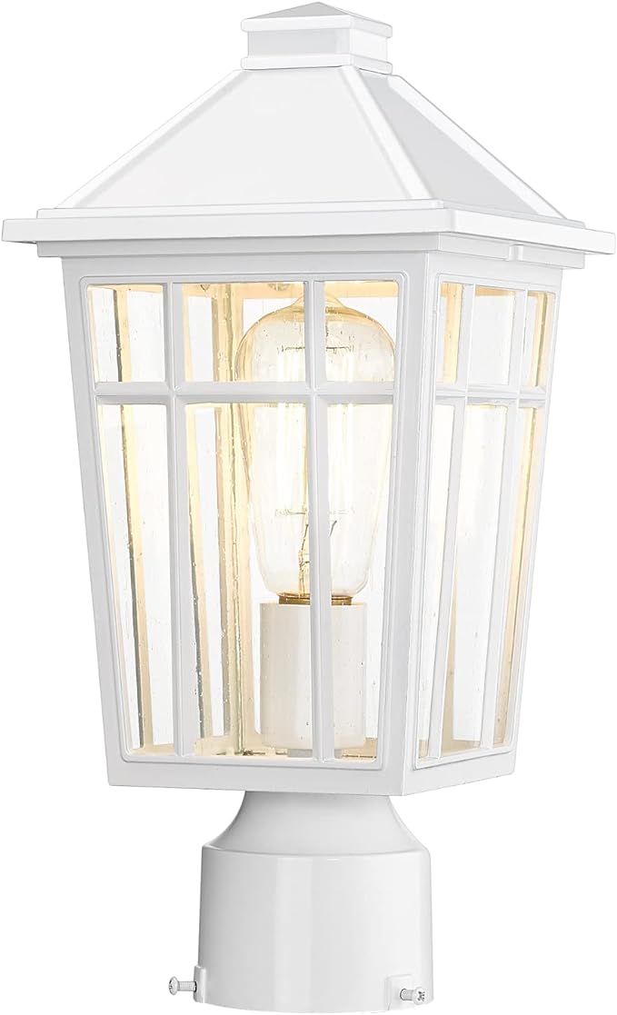 Darkaway Outdoor Post Lights Lamp Post Light Fixture Waterproof Aluminum Housing with Glass Fence Post Deck Lighting for Garden Patio Pathway (1 Pack White)