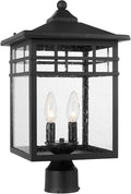 Outdoor Post Light Fixture 2-Light Large Exterior Pillar Lantern with Black Finish &amp Seeded Glass 10 Inch Square Pier Mount Lamp for Garden Backyard Courtyard Patio Deck Pathway Walkway