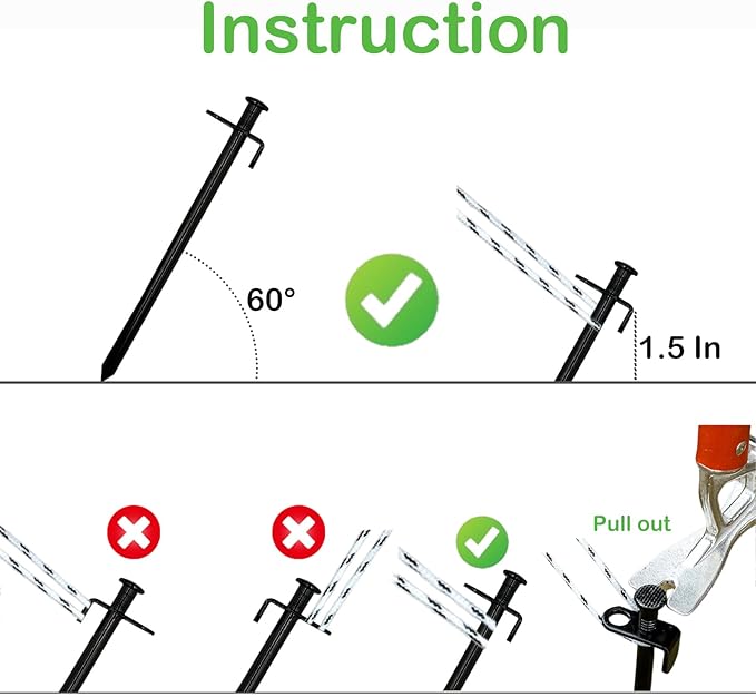 Cheardia 20 Pack Tent Stakes Heavy Duty 7.8 Inch Outdoor Camping Pegs Stakes Black Metal Ground Stakes Spikes for Tent Tarp Canopy Unbreakable and Inflexible