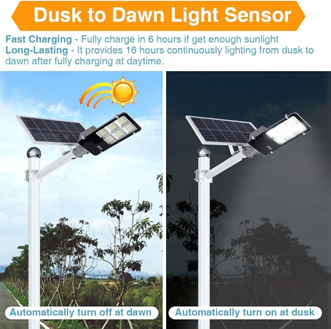 6000W LED Solar Street Lights Outdoor Dusk to Dawn Security Flood Light with Remote Control Wireless Waterproof Perfect for Yard Parking lot Street Garden and Garage