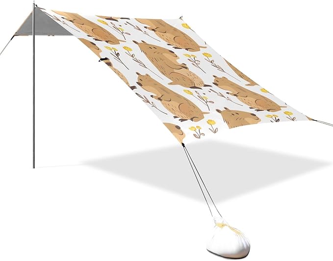 Cute Capybara Flowers Camping Sun Shelter Beach Tent Portable Beach Sun Shade Outdoor Canopy for Camping Trips Fishing Picnic