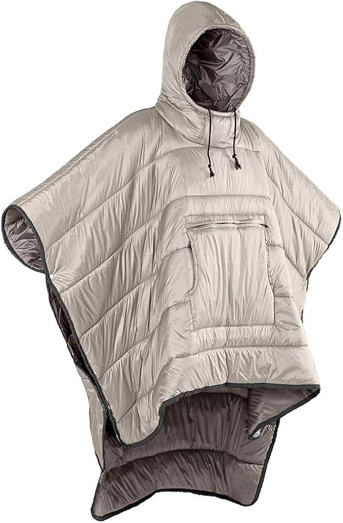 Gaorui Winter Poncho Coat Outdoor Camping Warmth Small Quilt Blanket Water-resisitant Sleeping Bag Cloak Cape with Hat for Adult (Khaki)