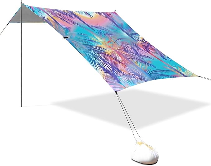 Beach Tent Sun Shelter Rainbow Coconut Trees Lightweight &amp Easy Setup Beach Shade Canopy for Camping Fishing