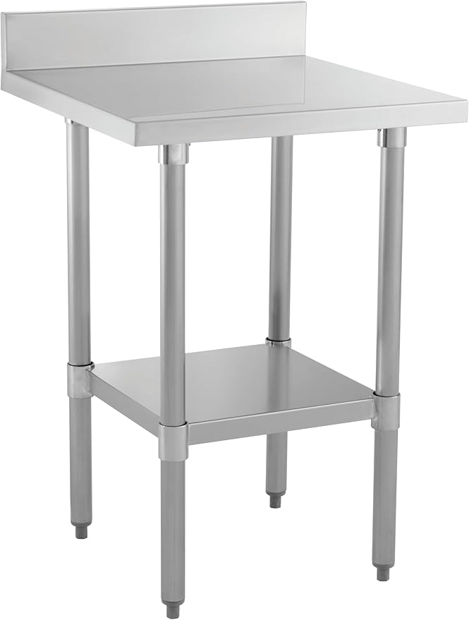 Kratos Stainless Steel Kitchen Prep Table 24 Dx24 W with Backsplash and Undershelf NSF Worktable for Restaurants - 18ga/430SS (28W-063)
