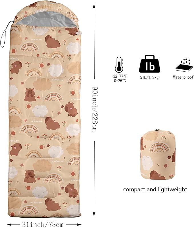 AILONEN Cartoon Camping Sleeping Bag for Boys Girls AdultsLightweight &amp Waterproof3 Season Warm &amp Cold WeatherPortablePrinted Sleeping BagTravelingCampingHiking