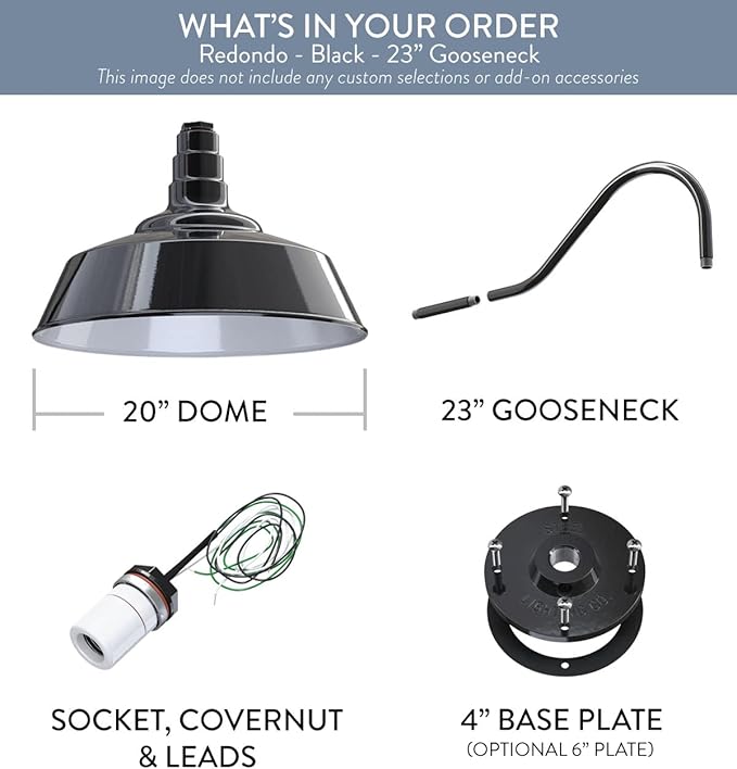 Steel Lighting Co. Large Outdoor Barn Light | Gooseneck Light Fixture | Made in America from 18-Gauge Steel | 20 Dome | 23 Gooseneck Black Exterior/White Interior