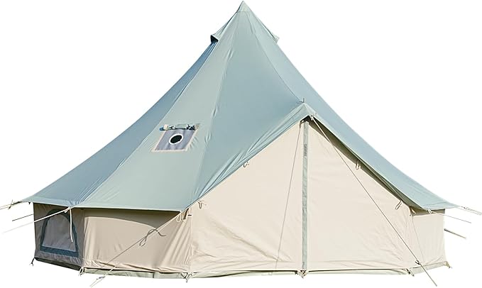 Canvas Bell Tent - 4 Seasons Glamping Tent with Stove Jack for Family Camping - Assorted Colors Waterproof