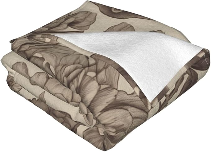 Retro Flowers 60x50 Printed Soft Fleece Blanket for Sofa Bed and Camping - Cozy Blanket for Travel Picnics Nighttime Use