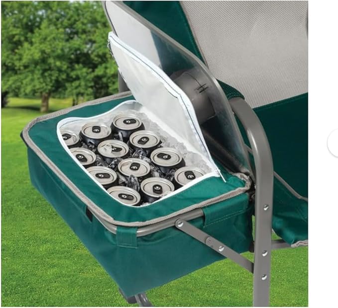 Folding Director's Chair with Side Table and Cooler Heavy-Duty Camping Chair 33.73W x 37.3H inches (Green Smoke)