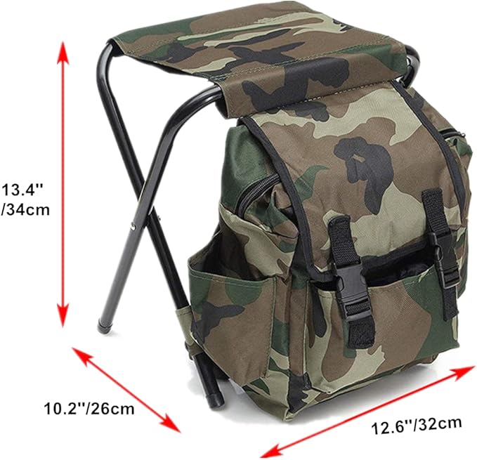 UNISTRENGH Foldable Camping Chair Backpack Stool with Cooler Insulated Picnic Bag for Outdoor Indoor Fishing Travel Beach BBQ (Camouflage)