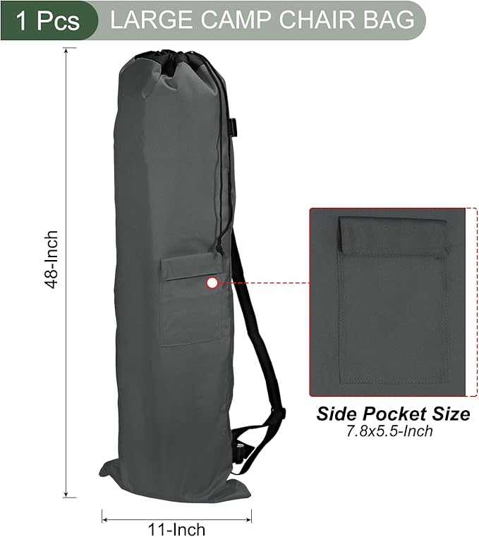 YOKIVE 900D Camp Chair Replacement Bag Oxford Camping Carry Bag with Side Pocket | Store Portable Fold-Up Camping Chair Great for Camping Gray (47)
