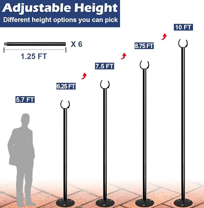 10FT String Light Pole for The Outdoor Heavy Duty Metal Lighting Stand Pole for Hard Soil Wood Backyards Patio Weddings Holiday Party Decorations (1 Pack)