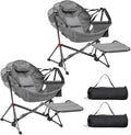 Ainfox Hammock Camping Chair with Footrest Heavy Duty Foldable Portable Rocking Hammock Chairs Outside Swinging Camp with Cup Holder Pillow for Outdoor Patio Poolside Grey 2 Pack