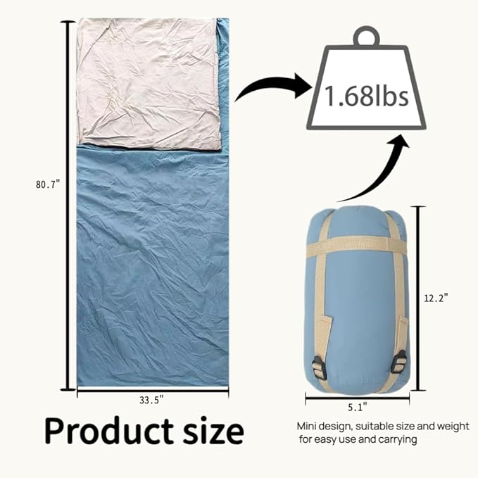 Mini Adult Travel Lightweight Down Cotton for Camping Hiking &amp Backpacking Compact Portable Waterproof Shadow Blue 80.7×33.5 inches