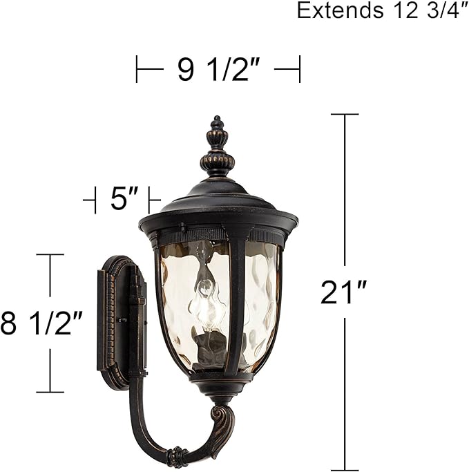 John Timberland Bellagio European Outdoor Wall Light Fixture Sconce Bronze Aluminum 21 Hammered Glass Decor for Exterior House Porch Patio Outside Deck Garage Yard Front Door Garden Home