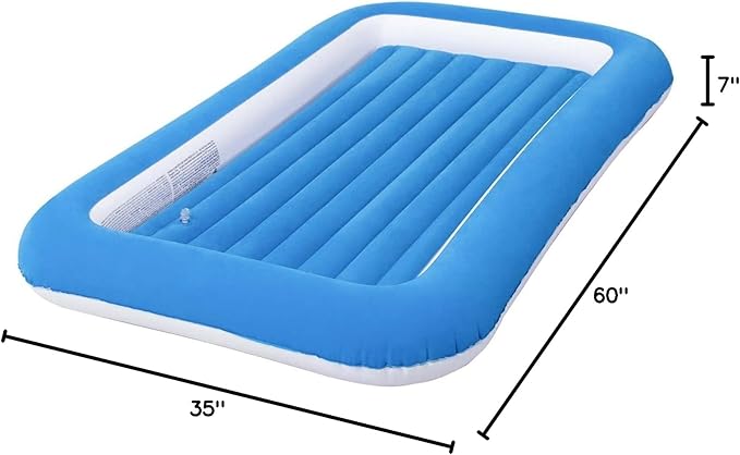 Travel Air Mattress Inflatable Bed with Raised Sides Blue - Portable Camping Airbed for Sleepovers Guests Travel - 60 x 35 x 7 Inch