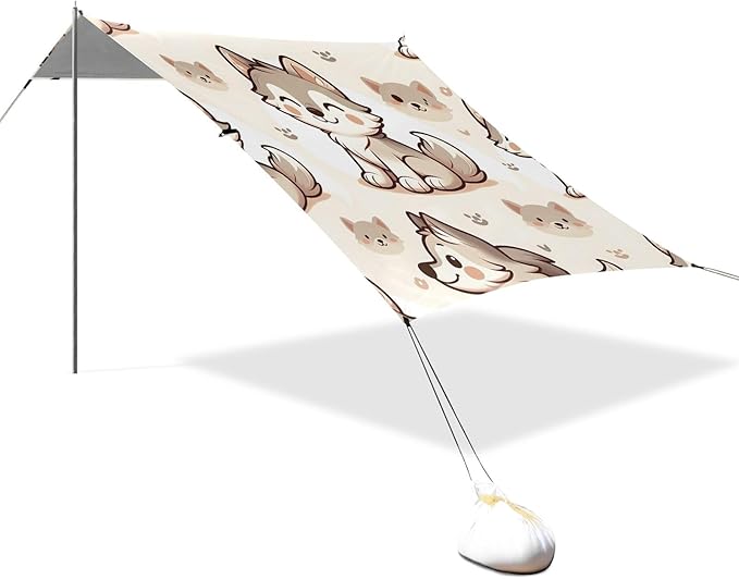 Cute Wolf Camping Sun Shelter Beach Tent Portable Beach Sun Shade Outdoor Canopy for Camping Trips Fishing Picnic