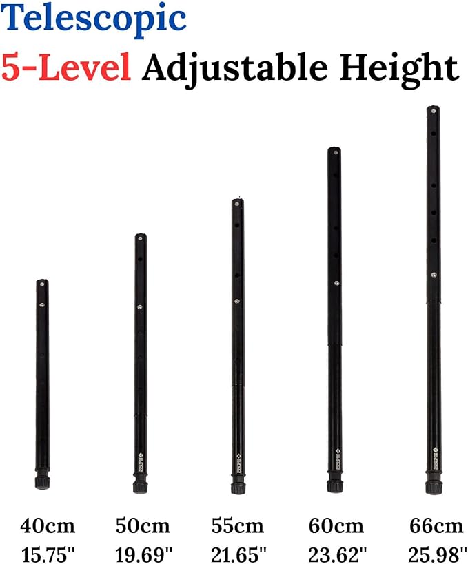 IGT Camping Table Legs 5-Level Adjustable Height Telescopic 7075 Aluminum Alloy Black Anodized Finish Lightweight Easy Installation Stable Support for Cooking Picnic BBQHiking (Set of 4)