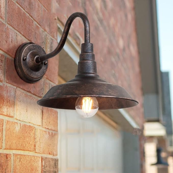 2-Pack Outdoor Gooseneck Barn Light 10 Retro Exterior Wall Light Iron Art Dome Farmhouse Wall Sconces Anti-Rust Waterproof Outdoor Light for House Porch Garage Entryway