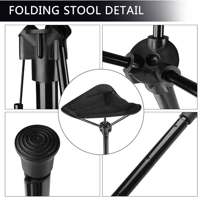 Adjustable Telescopic Folding Stool Portable Single Leg High Chair Tall Slacker Chair for Outdoor Camping Walking Hunting Hiking Fishing Travel