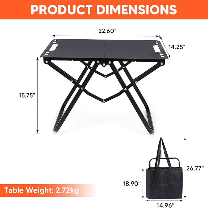 Tactical Camping Table Portable Folding Camping Table Carbon Steel Outdoor Backpacking Table with Storage Bag for Hiking Fishing Travel Picnic &amp BBQ
