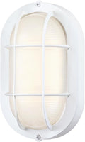 Oval Bulkhead Light Fixture Dimmable Outdoor Wall Lantern LED Nautical and Sauna Light 600 Lumen 3000K Warm White Waterproof White Aluminum with Forested Glass 1-Pack