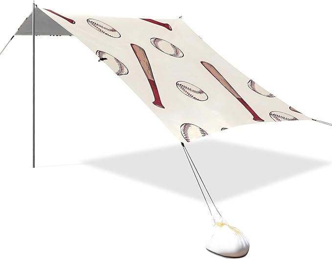 Baseball Baseball Bat Pattern Camping Sun Shelter Beach Tent Portable Beach Sun Shade Outdoor Canopy for Camping Trips Fishing Picnic