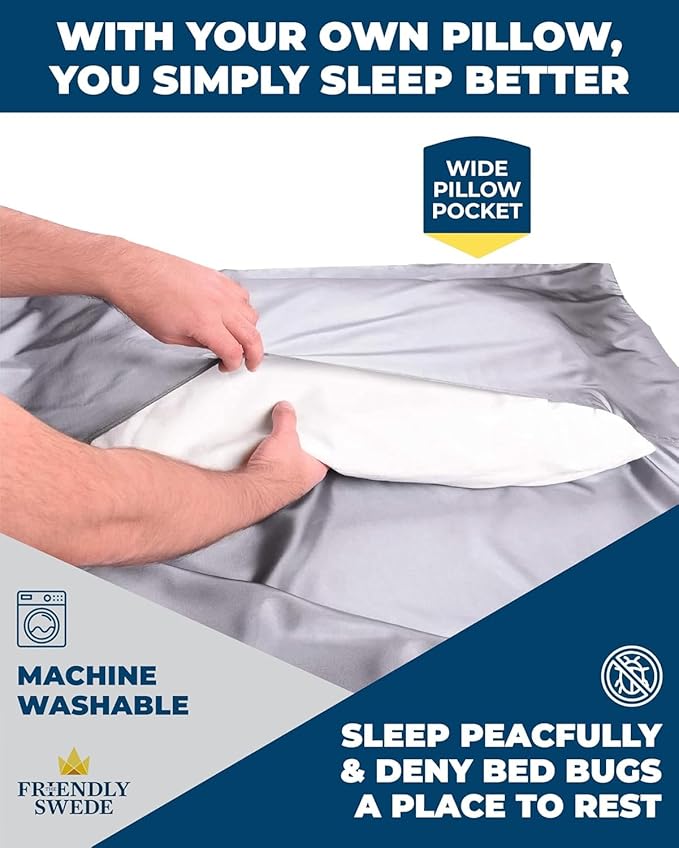 The Friendly Swede Sleeping Bag Liner — Ultralight Polyester or Cold Weather Microfiber Adult Sleep Sack- Camping Sheets - Travel Sleeping Bag with Pocket-Size Stuff Sack