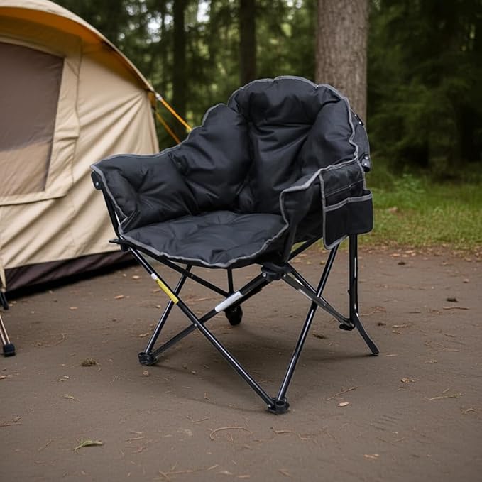 Caravan Canopy Sports Elite Club Chair with Cloud Comfort – Plush Oversized Folding Chair with Extra Cushioning Portable Relaxing Outdoor Chair for Camping Tailgating &amp Backyard