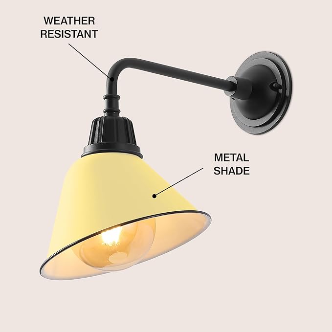 JONATHAN Y 9.63 Matte Yellow/Black 1-Light Farmhouse Outdoor Sconce Industrial LED Wall Light Gooseneck Arm Barn Lamp with Metal Bell Shade for Porch Patio Kitchen LED Bulb Included (JYL7612H)