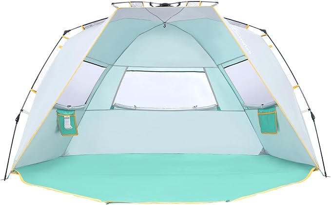 Wolfwise Instant Beach Tent Sun Shelter with Zippered Extendable Porch for Privacy Portable Beach Tents with Carrying Bag Easy Setup Pop up Beach Shade for 6-7 Person 110 x57x57 in Mint Green