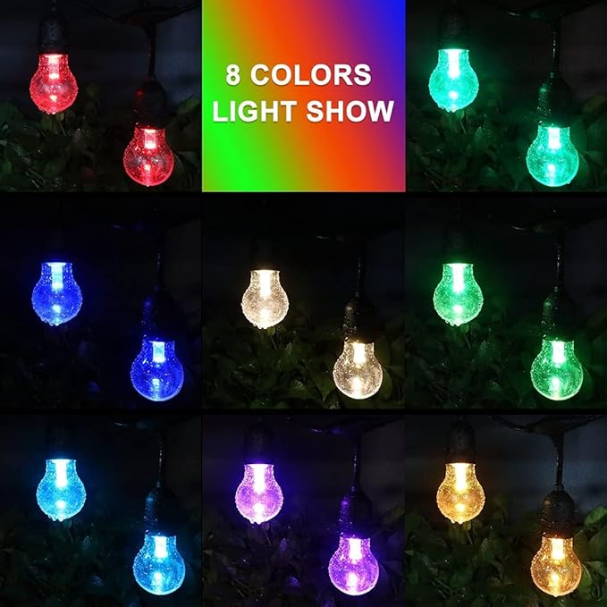 Auroraworld 96FT RGB Outdoor String Lights Dimmable Color Changing Waterproof LED Patio Lights with Remote &amp E26 Shatterproof Edison Bulbs for Bistro Backyard Garden Party Decor