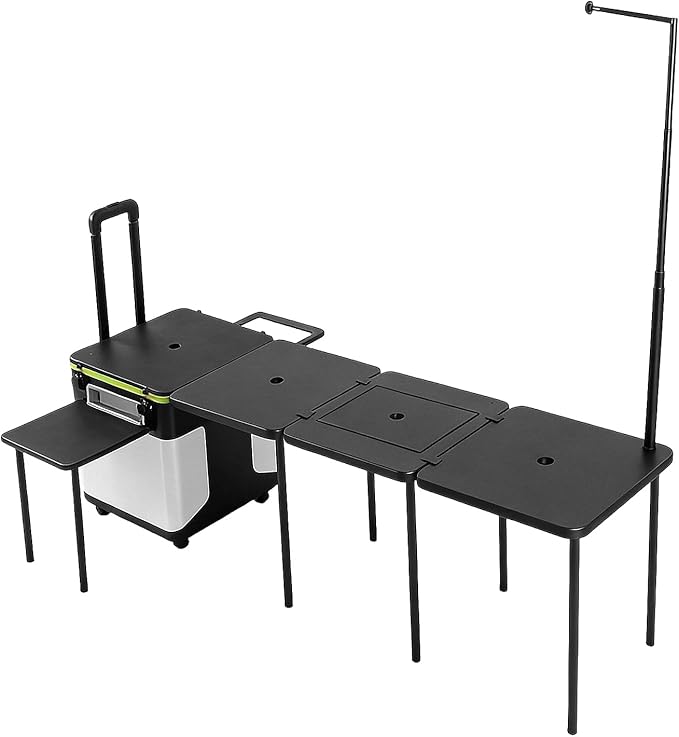 Multifunctional Outdoor Kitchen Station with Wheels Folding Overland Camping Kitchen Table with Light Poles for Picnic Party Beach BBQ Cooking Indoor