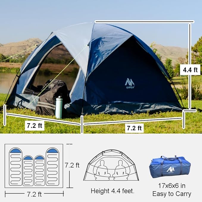 2-3 Person Tents for Camping - AYAMAYA Outdoor Waterproof Dome Family Tents with Removable Rainfly Breathable with 2 Doors &amp 2 Large Mesh Windows - Easy Set Up for Backpacking Hiking Travelling
