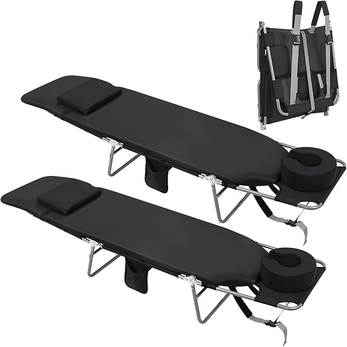 3 in 1 Women Comfort Backpack Tanning Beach Chair with Face Hole &amp Cushion | Portable Folding Lounge Sun Chair for Adults Outside Reading Sunbathing Poolside | Reclining 6 Position | 2 Pack