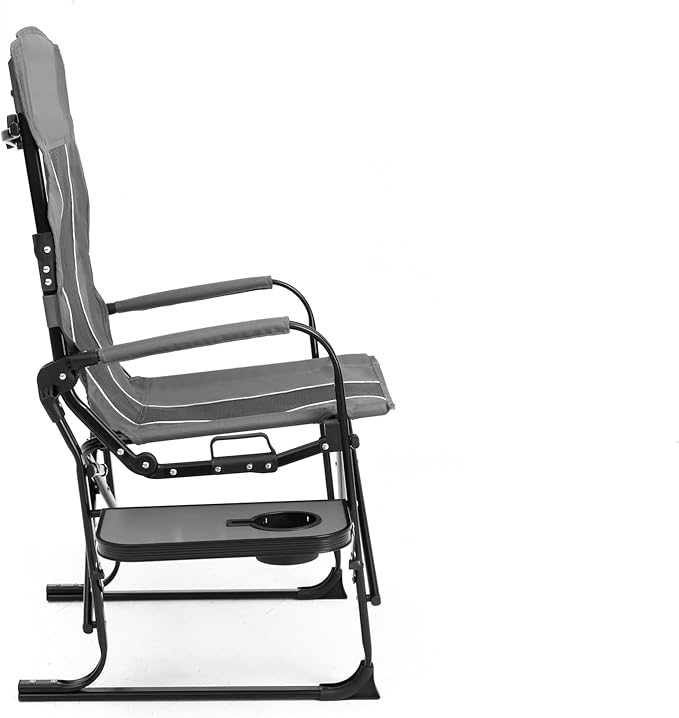 Foldable Directors Chair Heavy Duty Outdoor Camping Chair with Side Table and PocketOversized Rocking Lawn Chair for FishingBeachSport Events (Gray)