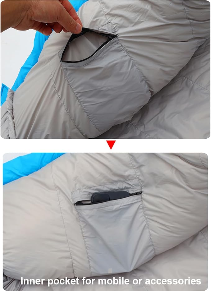 Sleeping Bags 60% Duck Down 0°C Winter High Collar Camping Sleeping Bag for Outdoor Hiking Travel
