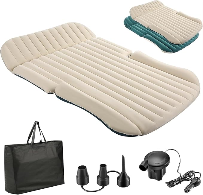 Camping Inflatable Mattress Waterproof Portable Inflatable Bed SUV Car Inflatable Mattress PVC Flocking Double Layer Design with Pump for Fast Inflation