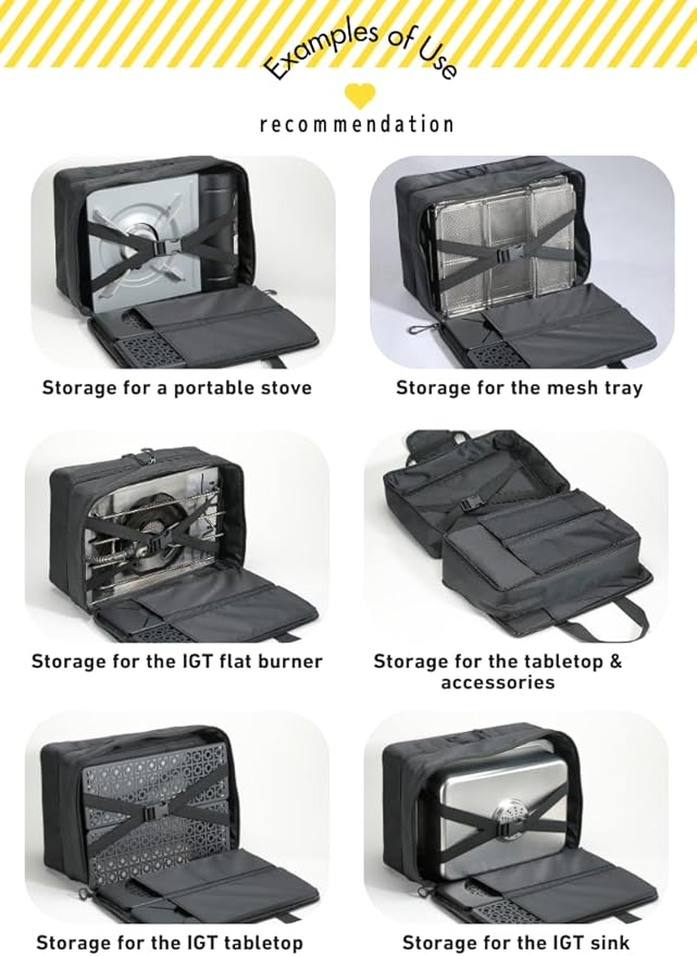 CAMPINGMOON Storage Bag Double-layer for Camping Stove IGT Tabletop Flat Burner Carry Case Black BK-46