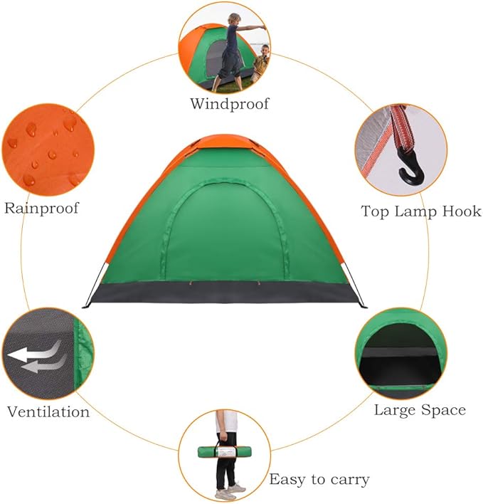 Outvita Camping Dome Tent 1-4 Person Waterproof Windproof Easy Setup Spacious Family Tents with Carry Bag &amp Rain Fly for Hiking Backpacking Traveling Glamping Beach