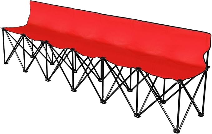 Flexzion Portable Folding Bench Seat 6 Seater Collapsible Soccer Bench Portable Bench Seats for Bleachers Camping Sideline with Back Rest and Carrying Bag Red