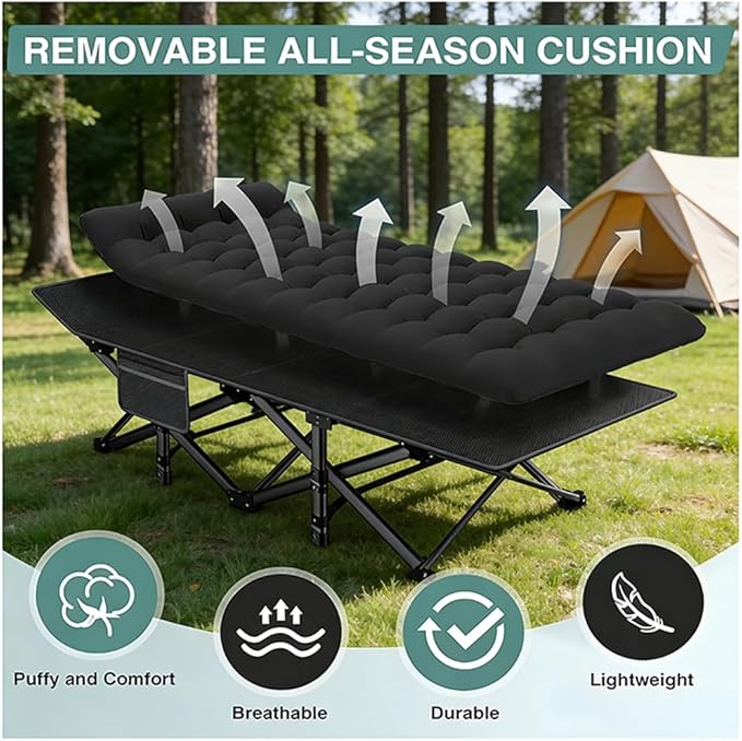 60/75-inch Options Available Mattress Optional Folding Camping Bed Portable Folding Guest Bed Weight Capacity 566/766 Lbs Adult Outdoor Travel (Black Thicken - 766 lbs)