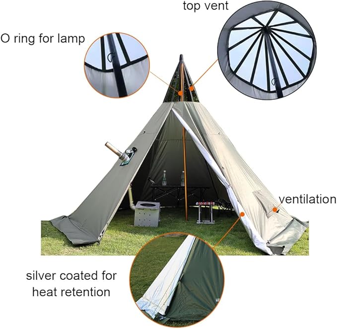 WINTENT 4 Season Waterproof Teepee Tent Yurt with Stove Jack for Adult Camping Hiking Height 7.8FT/240CM