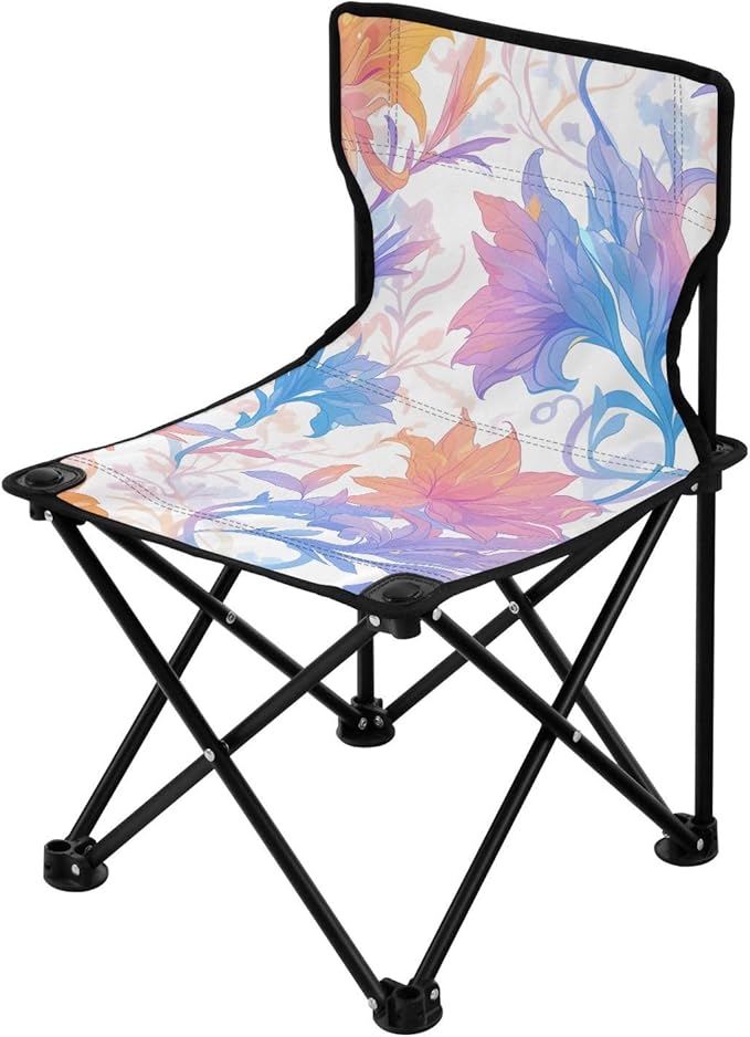 Orange-Purple Iris Portable Camping Chairs Folding Chair - Durable Oxford Fabric Lightweight Iron Frame Easy Fold Design - Ideal for Outdoor Activities Camping Fishing and Travel