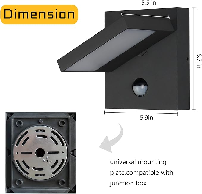 Lustrlach Motion Sensor Outdoor Wall Light Fixture LED Exterior Wall Mount Porch Light with Adjustable Lamp Head for HousePatioGarden3000K Dark Grey