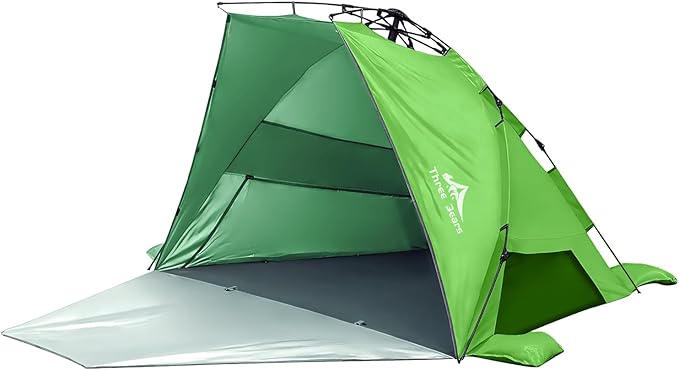Three Bears Pop Up Beach Tent Sun Shade Shelter for 3-4 Person UPF 50＋ UV Protection Lightweight &amp Easy Setup Beach Shade Canopy Portable Beach Shade Tent Beach Cabana (Green)
