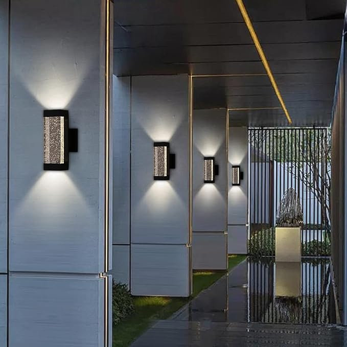 Cerdeco Modern Crystal Bubble Outdoor Wall Light Matte Black Painted 12 W 3000 K Warm White Up Down Light Fixture